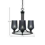 Paramount Three Light Chandelier in Matte Black with 5" Smoke Textured Shade