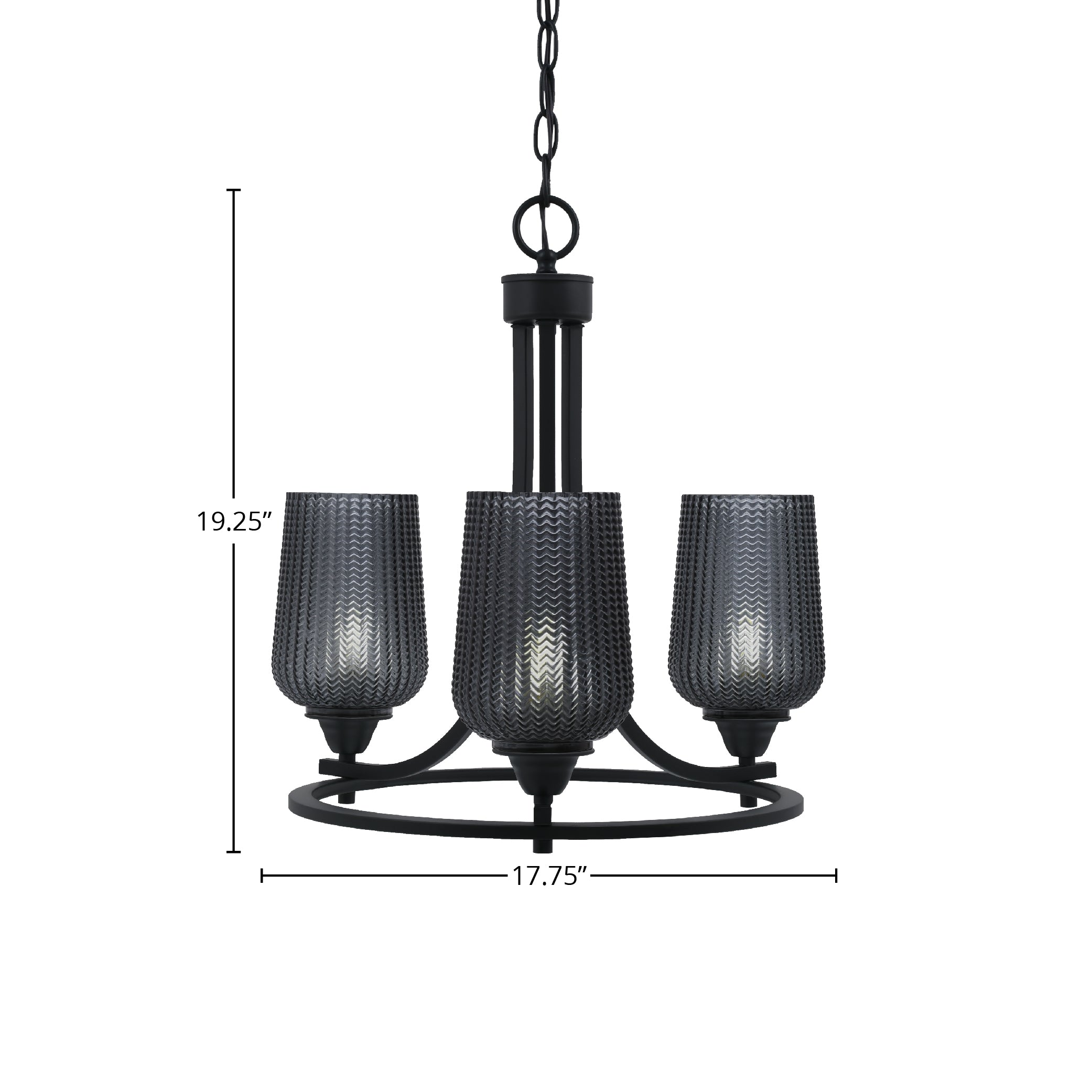 Paramount Three Light Chandelier in Matte Black with 5" Smoke Textured Shade
