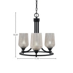 Paramount Three Light Chandelier in Matte Black with 5" Silver Textured Shade