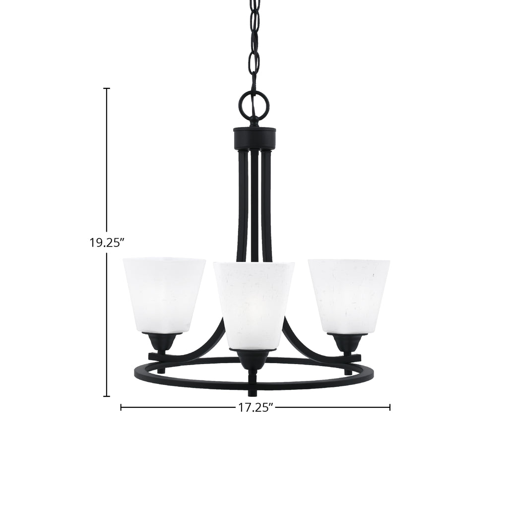 Paramount Three Light Chandelier in Matte Black with 4.5" Square White Muslin Shade