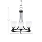 Paramount Three Light Chandelier in Matte Black with 4.5" Square White Muslin Shade