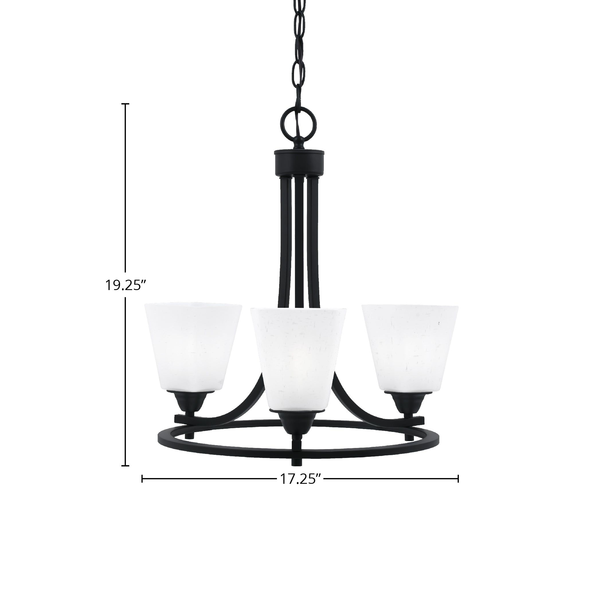 Paramount Three Light Chandelier in Matte Black with 4.5" Square White Muslin Shade