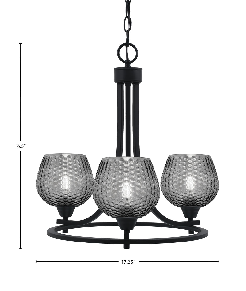 Paramount Three Light Chandelier in Matte Black with Smoke Textured Shade