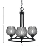 Paramount Three Light Chandelier in Matte Black with Smoke Textured Shade