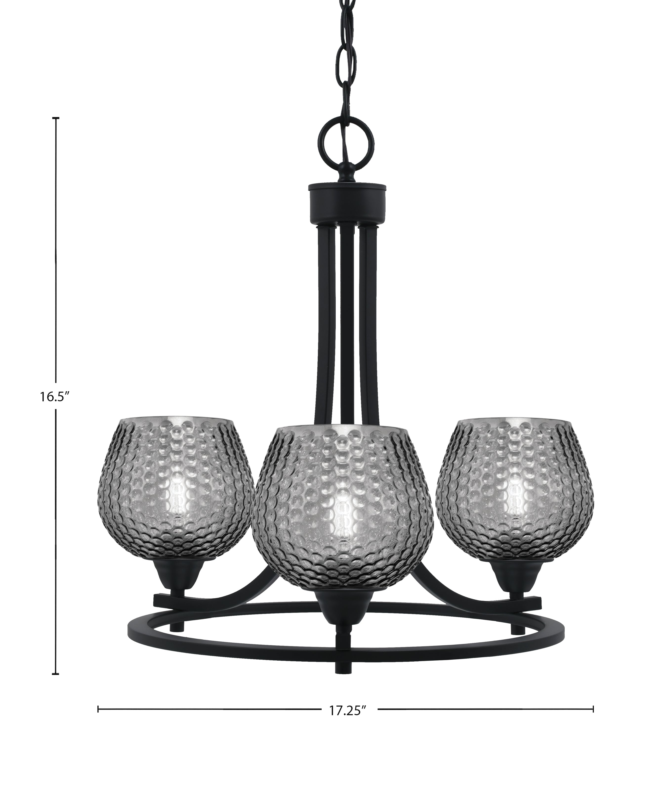 Paramount Three Light Chandelier in Matte Black with Smoke Textured Shade