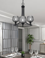 Paramount Three Light Chandelier in Matte Black with Smoke Textured Shade