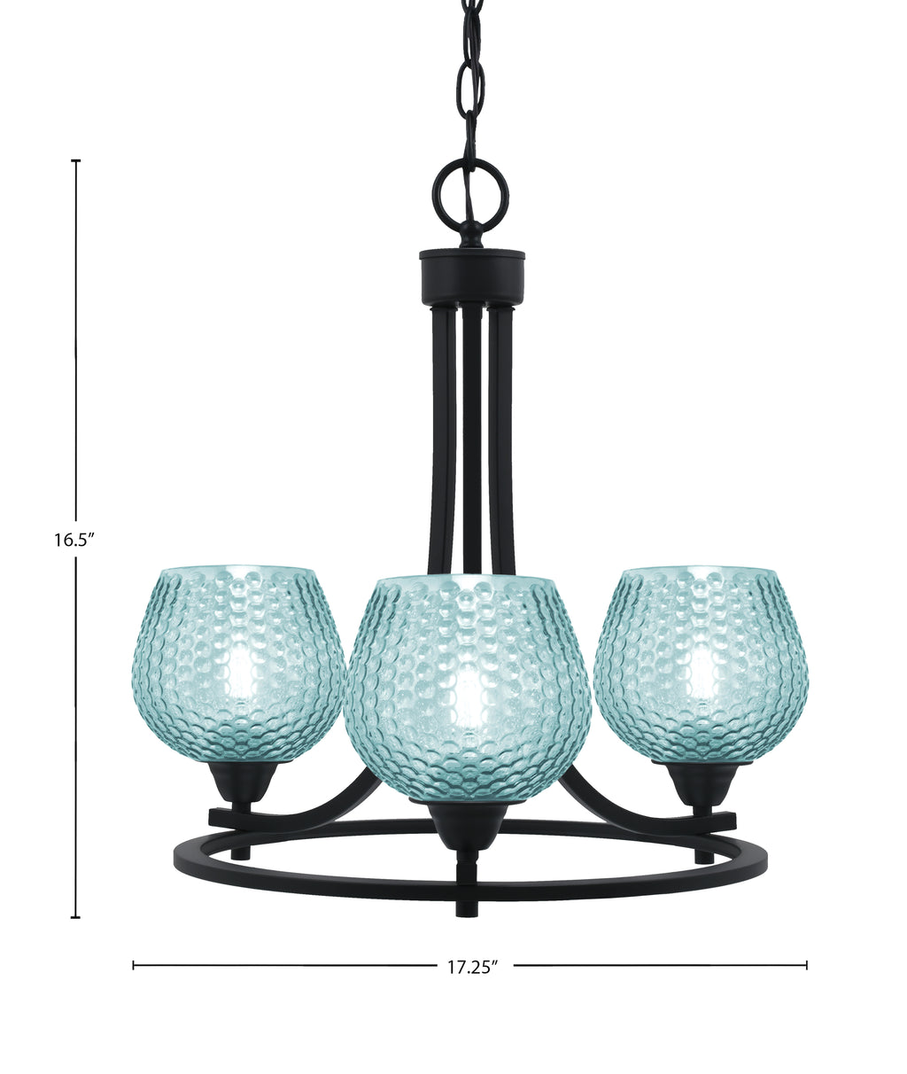 Paramount Three Light Chandelier in Matte Black with Turquoise Textured Shade