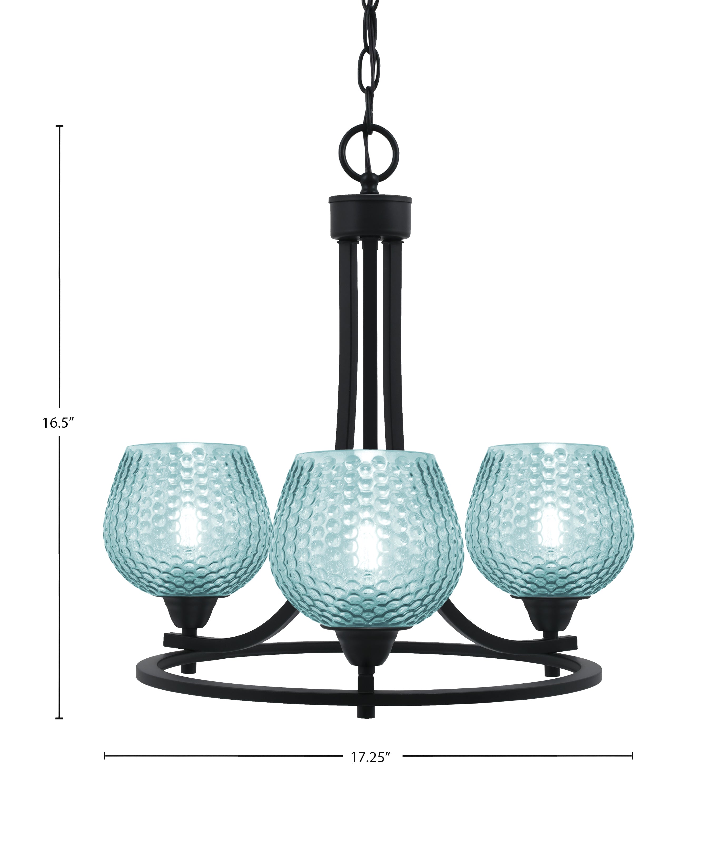 Paramount Three Light Chandelier in Matte Black with Turquoise Textured Shade