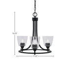 Paramount Three Light Chandelier in Matte Black with 4.5" Square Clear Bubble Shade