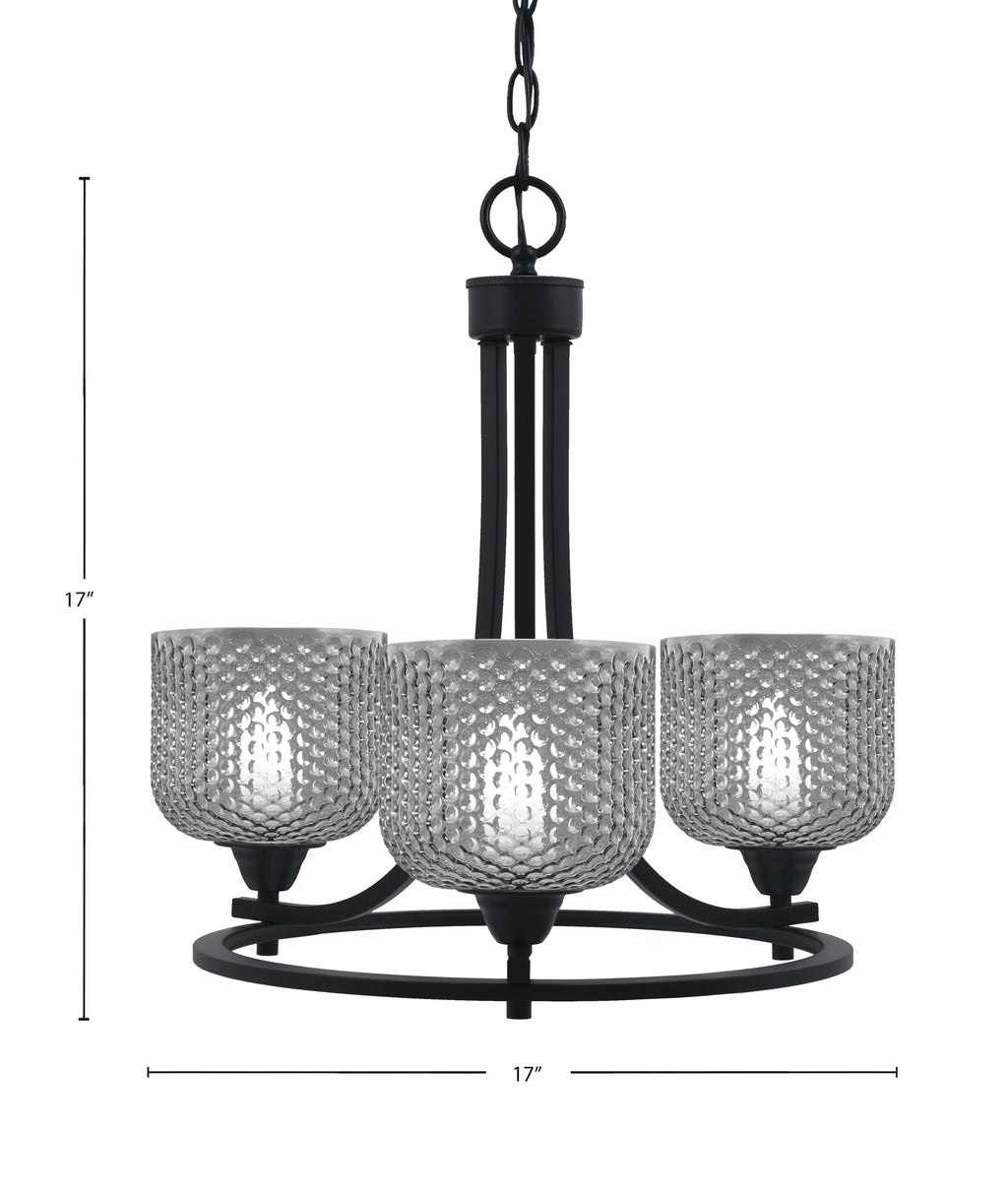Paramount Three Light Chandelier in Matte Black with Smoke Textured Shade