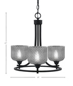 Paramount Three Light Chandelier in Matte Black with Smoke Textured Shade