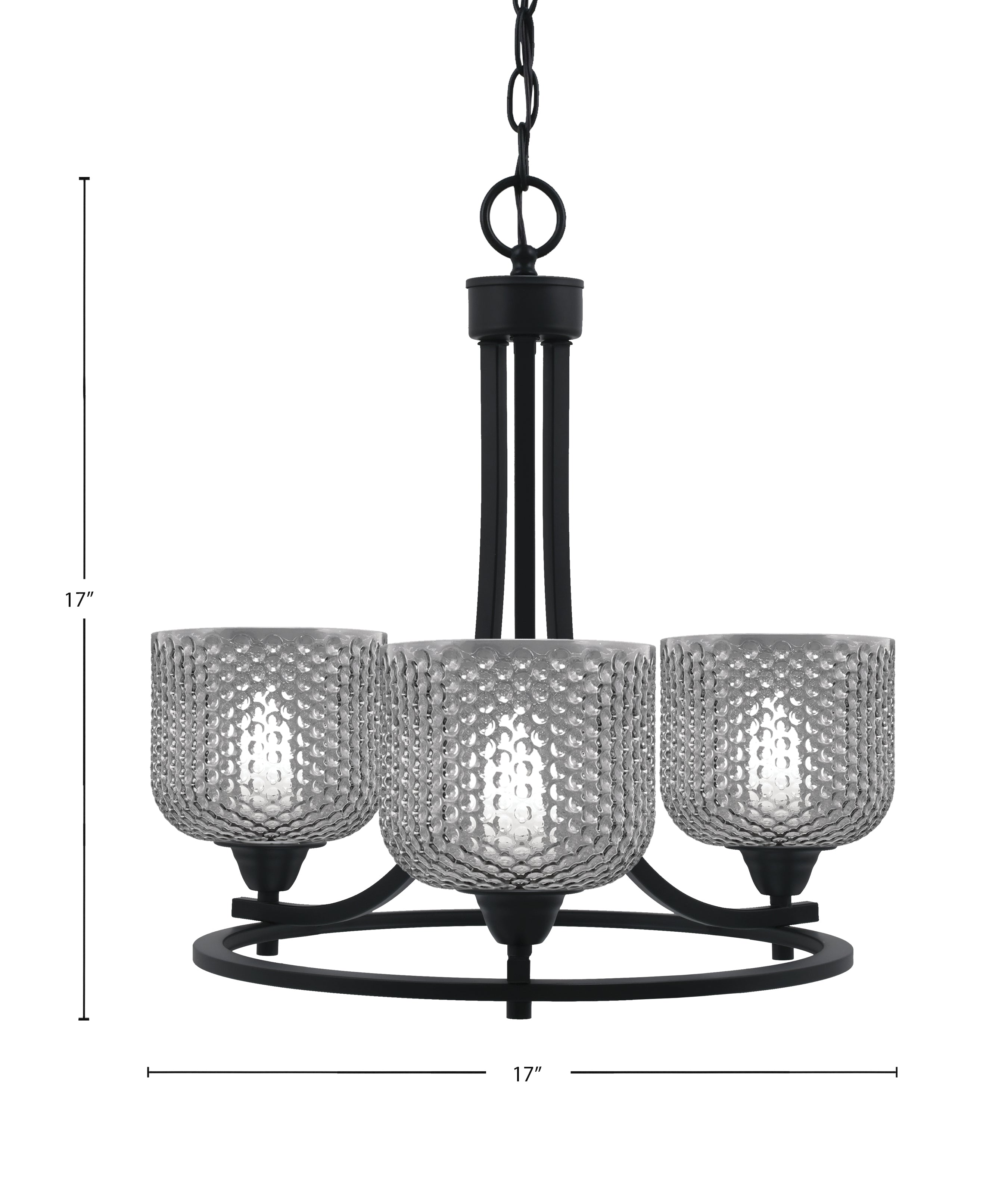 Paramount Three Light Chandelier in Matte Black with Smoke Textured Shade