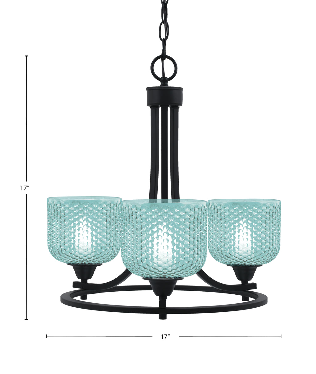 Paramount Three Light Chandelier in Matte Black with Turquoise Textured Shade