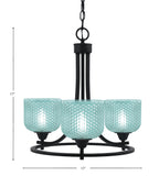 Paramount Three Light Chandelier in Matte Black with Turquoise Textured Shade