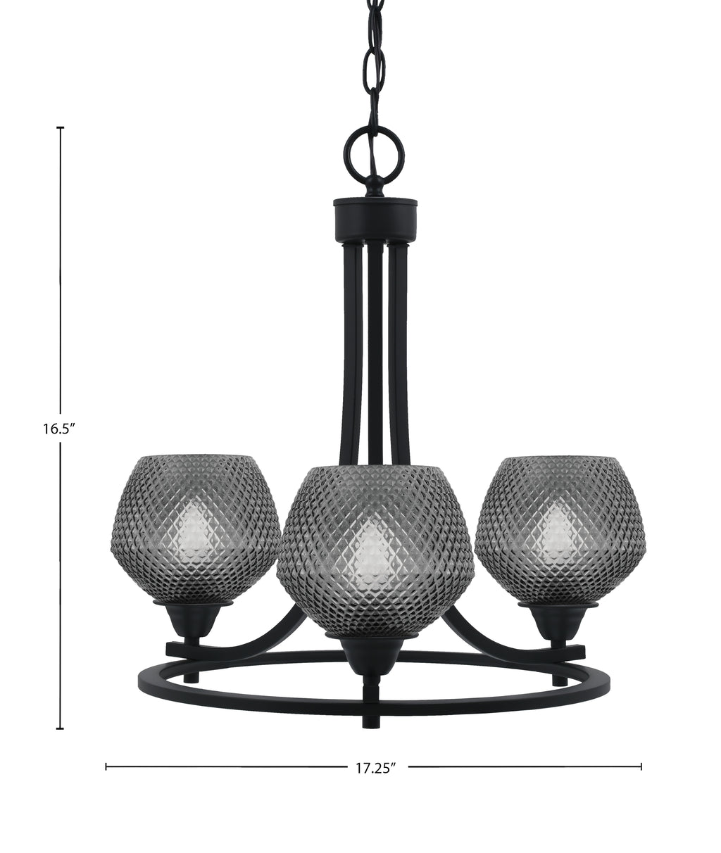 Paramount Three Light Chandelier in Matte Black with Smoke Textured Shade