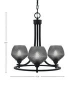 Paramount Three Light Chandelier in Matte Black with Smoke Textured Shade