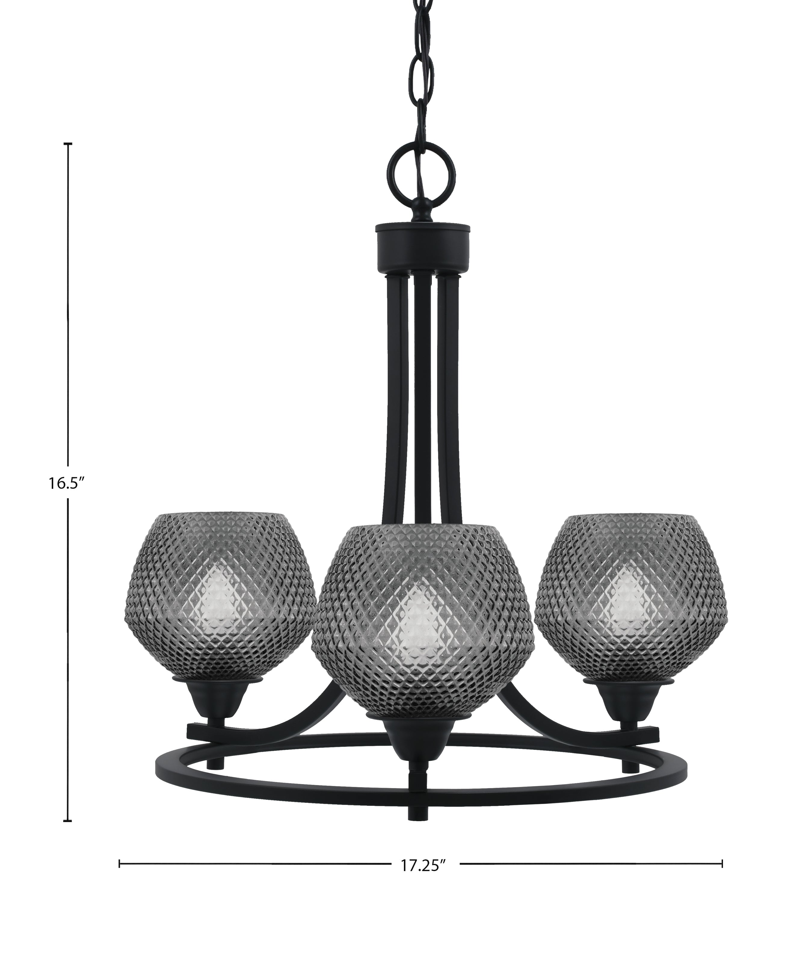 Paramount Three Light Chandelier in Matte Black with Smoke Textured Shade