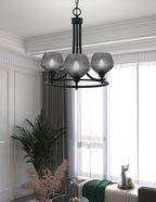 Paramount Three Light Chandelier in Matte Black with Smoke Textured Shade