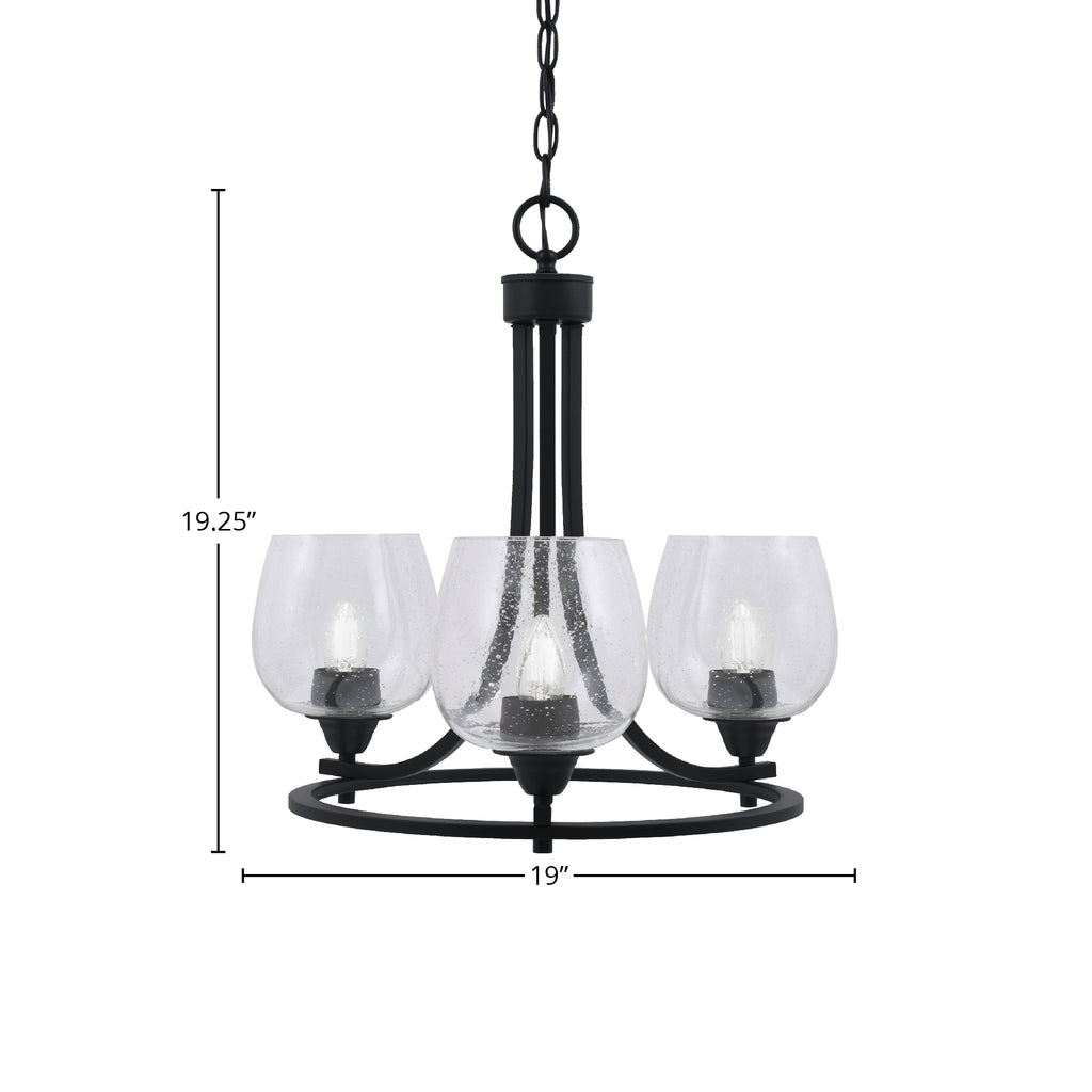 Paramount Three Light Chandelier in Matte Black with 6" Clear Bubble Shade