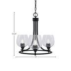 Paramount Three Light Chandelier in Matte Black with 6" Clear Bubble Shade