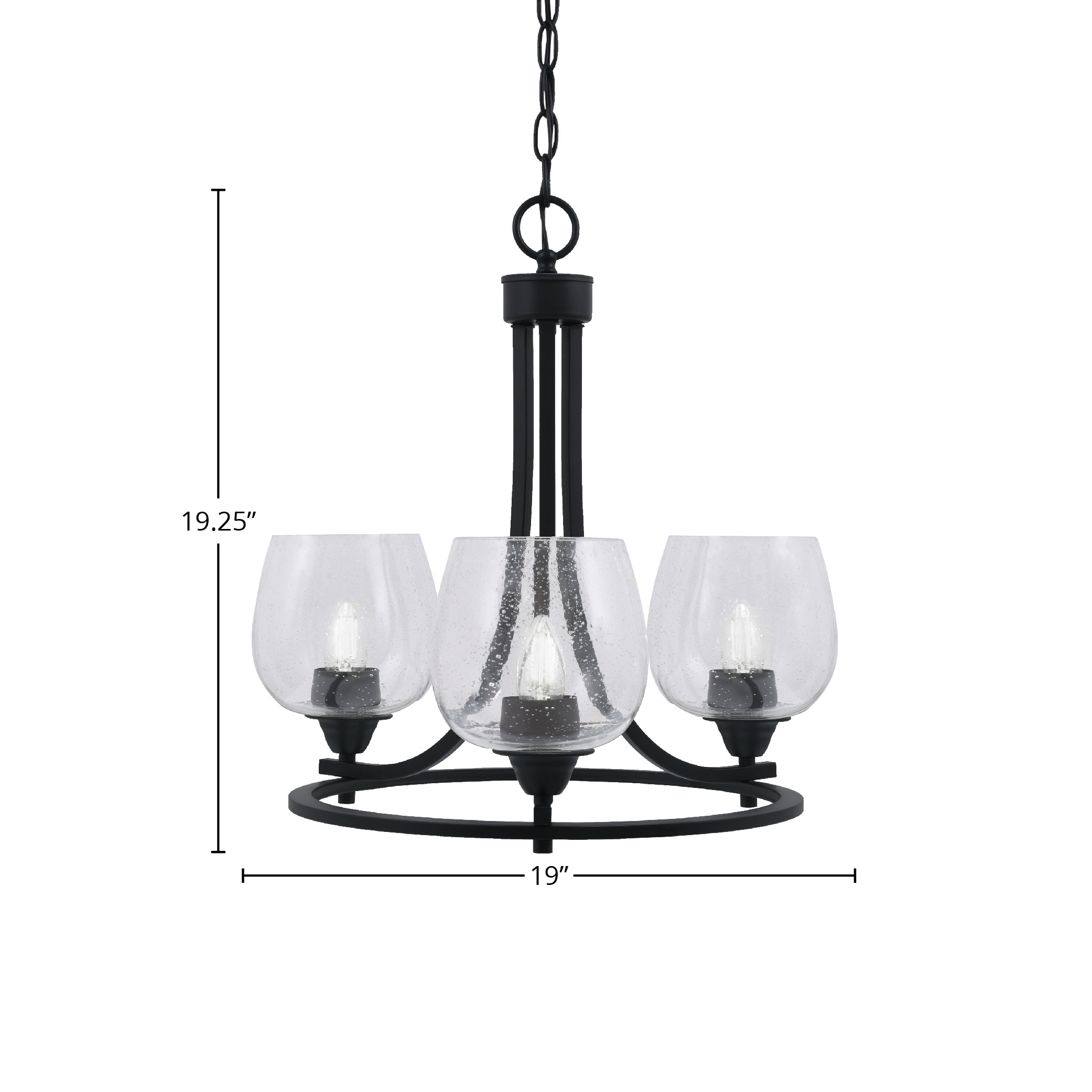 Paramount Three Light Chandelier in Matte Black with 6" Clear Bubble Shade