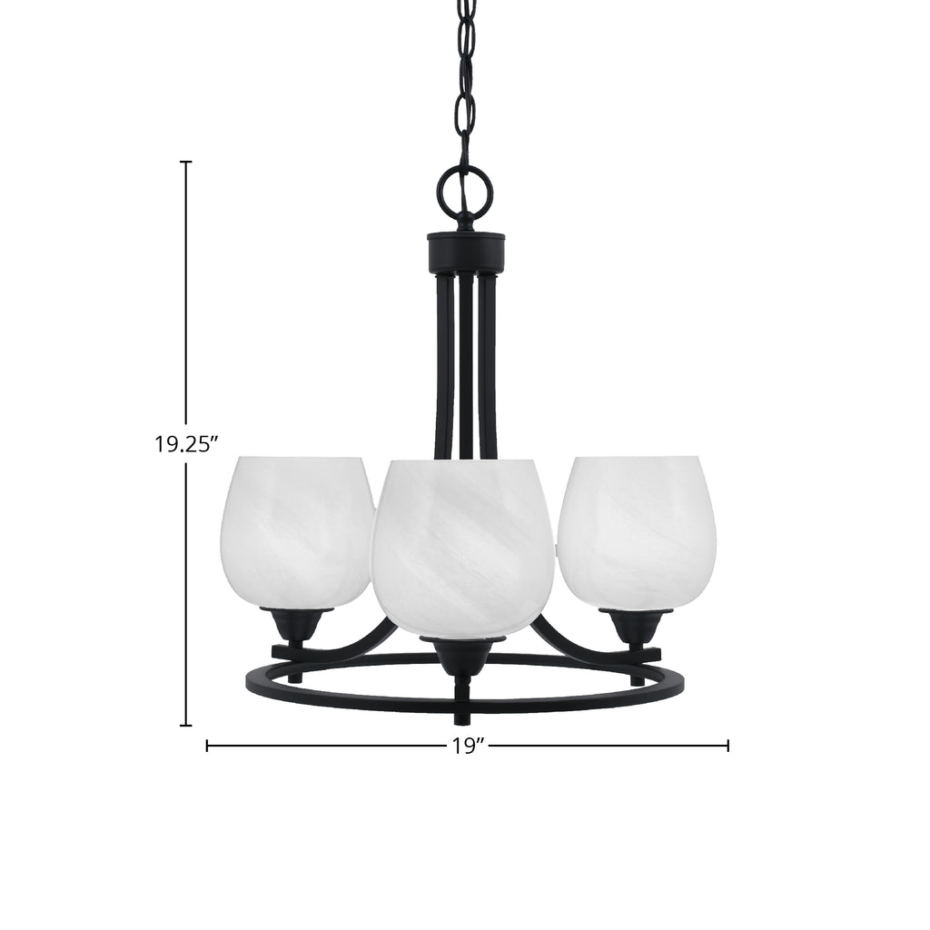 Paramount Three Light Chandelier in Matte Black with 6" White Marble Shade
