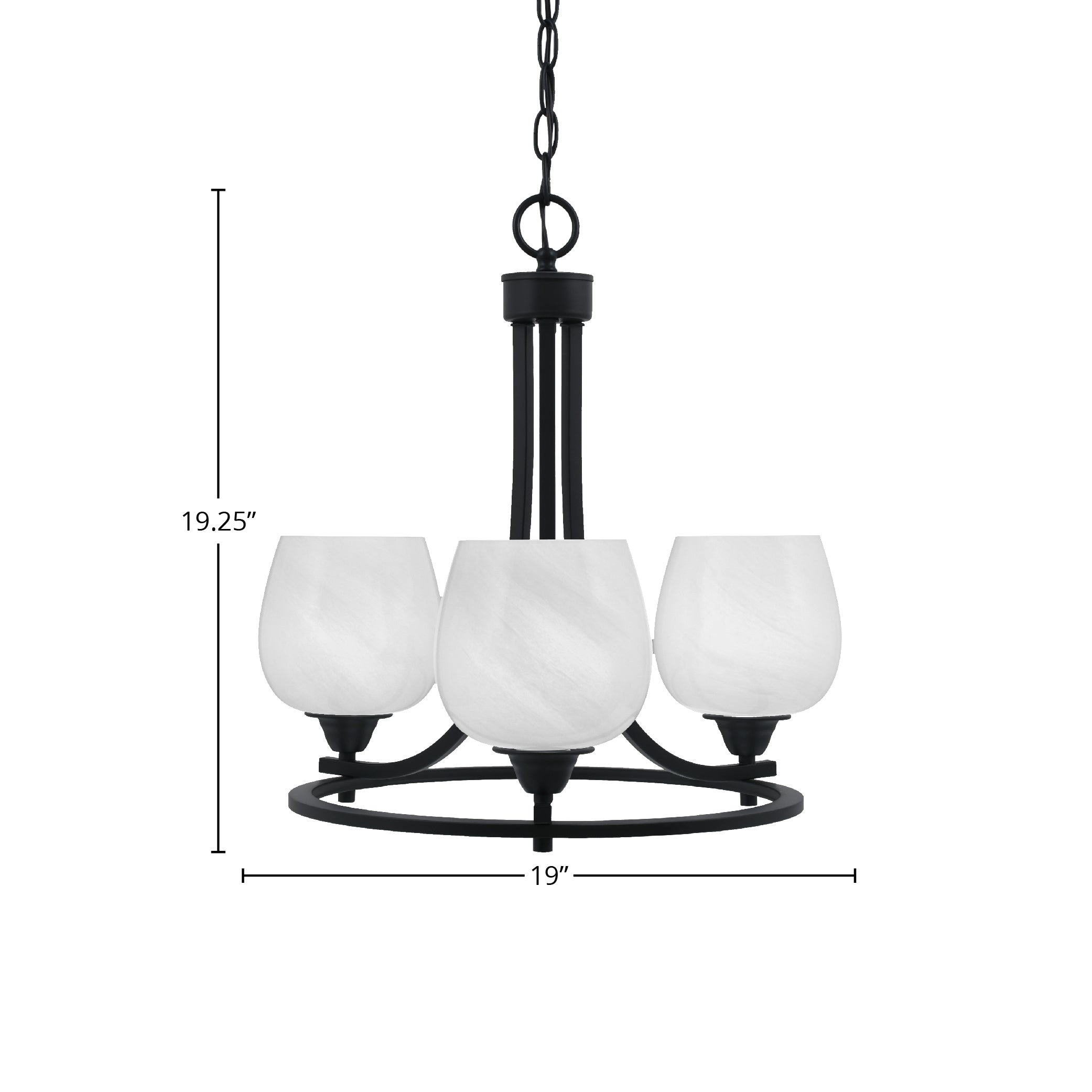 Paramount Three Light Chandelier in Matte Black with 6" White Marble Shade