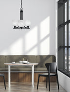 Paramount Three Light Chandelier in Matte Black with 6" White Marble Shade