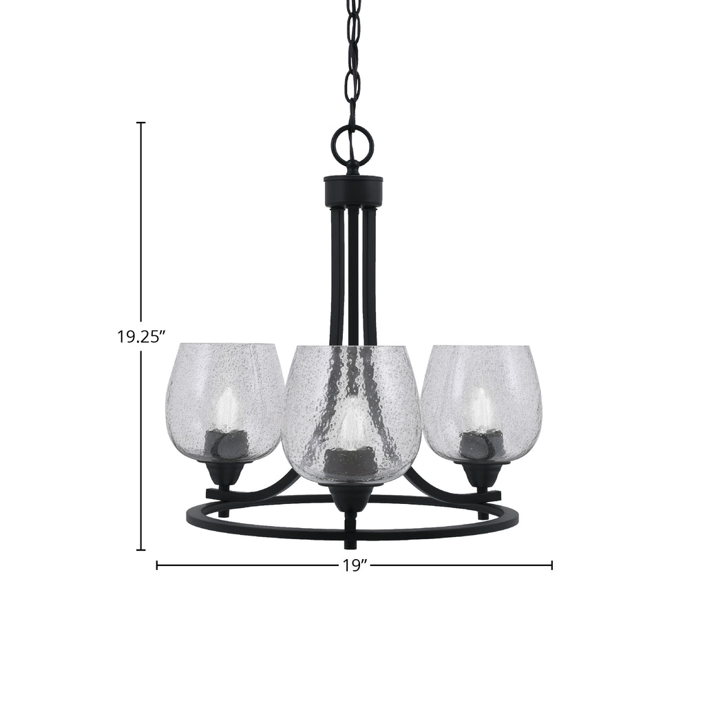 Paramount Three Light Chandelier in Matte Black with 6" Smoke Bubble Shade