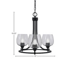 Paramount Three Light Chandelier in Matte Black with 6" Smoke Bubble Shade