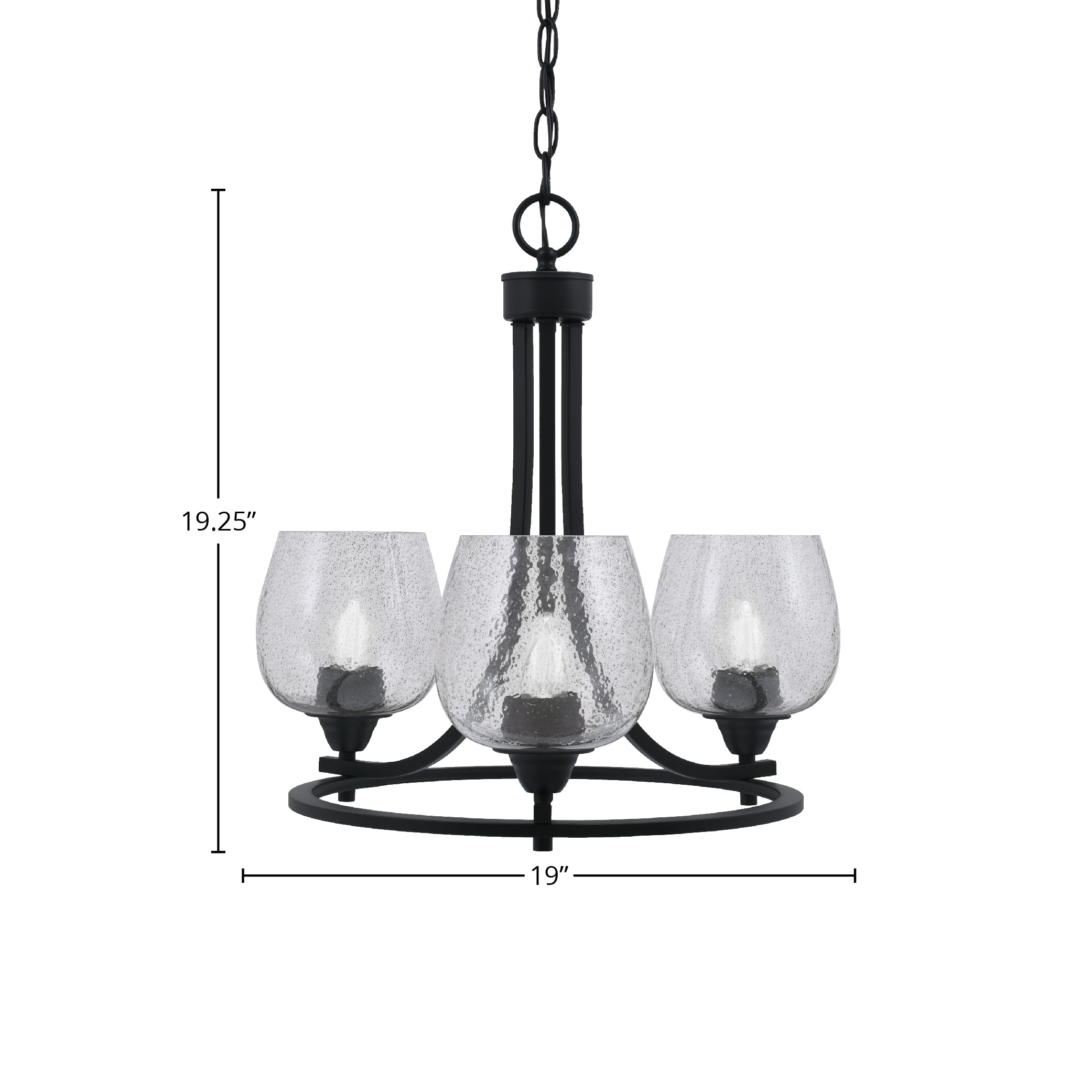Paramount Three Light Chandelier in Matte Black with 6" Smoke Bubble Shade