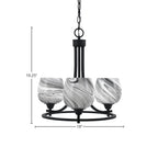 Paramount Three Light Chandelier in Matte Black with 6" Onyx Swirl Shade