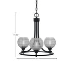 Paramount Three Light Chandelier in Matte Black with 6" Clear Ribbed Shade