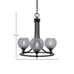 Paramount Three Light Chandelier in Matte Black with 6" Smoke Ribbed Shade