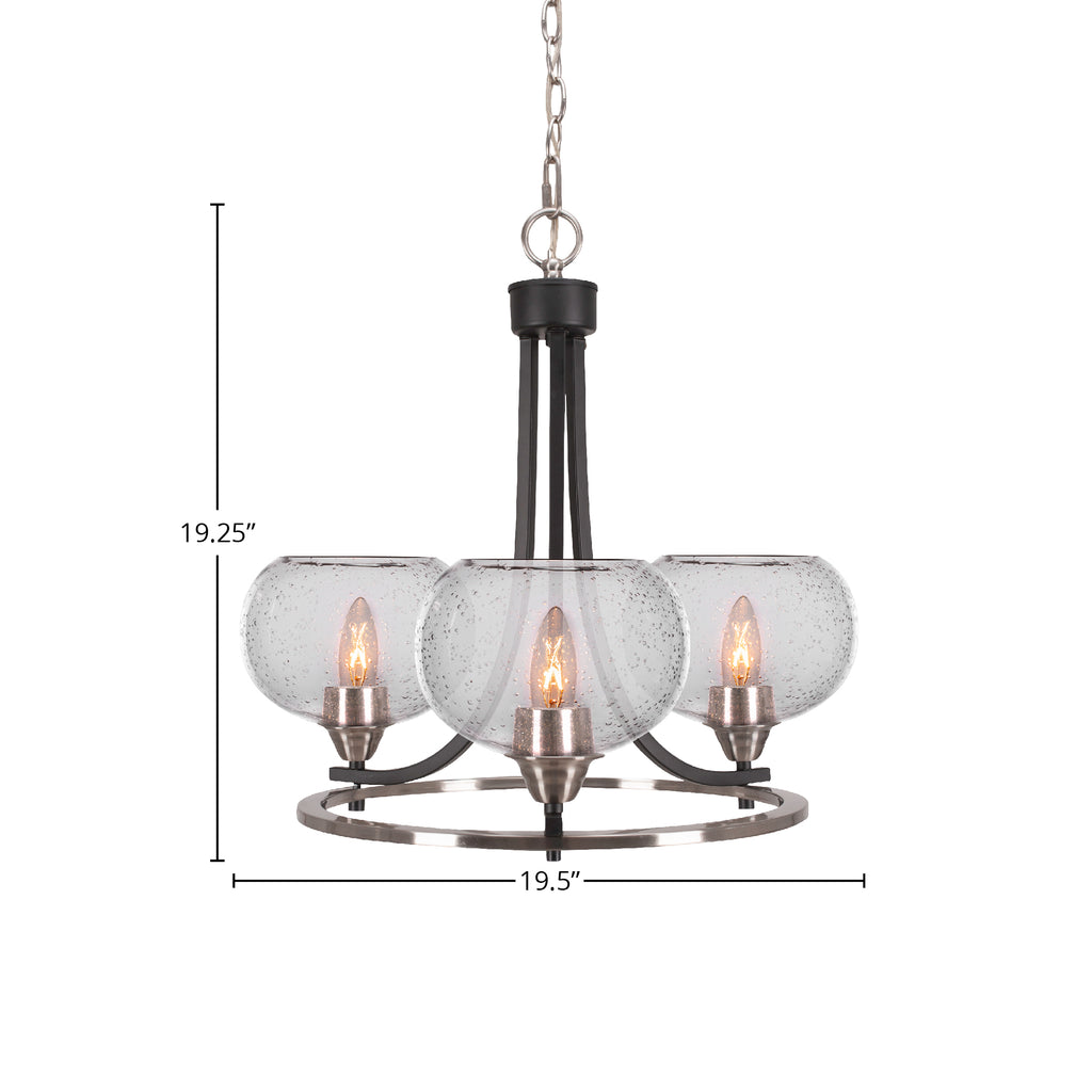 Paramount Three Light Chandelier in Matte Black & Brushed Nickel with 7" Clear Bubble Shade