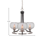 Paramount Three Light Chandelier in Matte Black & Brushed Nickel with 7" Clear Bubble Shade
