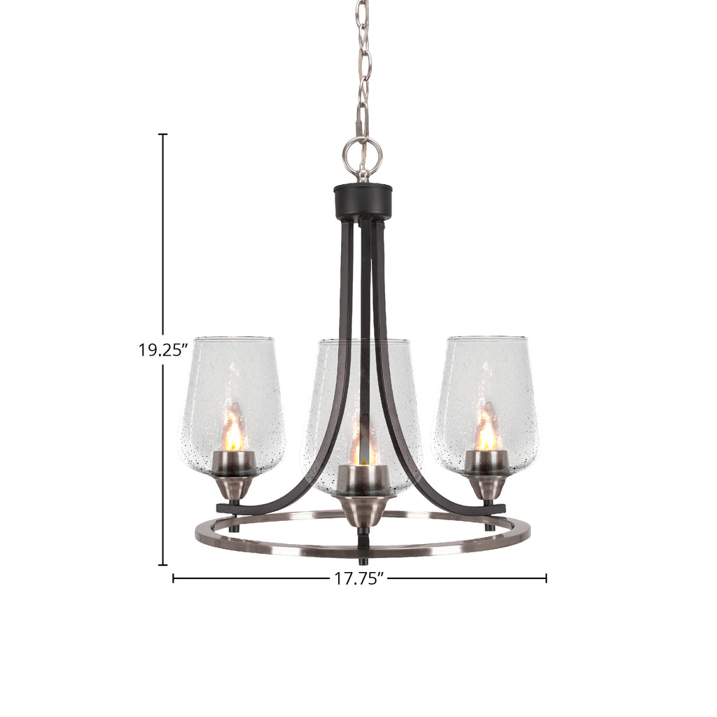 Paramount Three Light Chandelier in Matte Black & Brushed Nickel with 5" Clear Bubble Shade