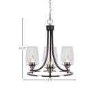 Paramount Three Light Chandelier in Matte Black & Brushed Nickel with 5" Clear Bubble Shade