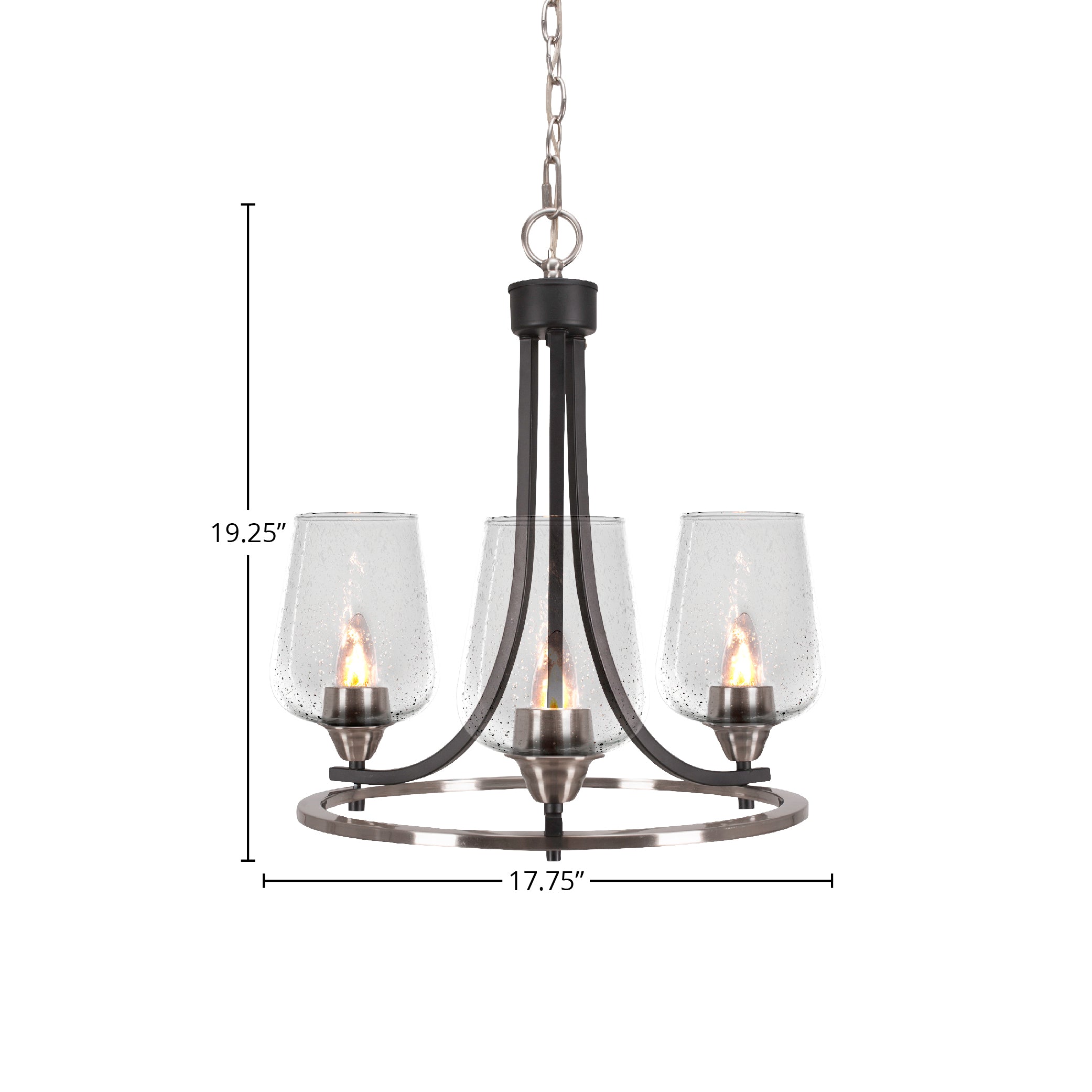 Paramount Three Light Chandelier in Matte Black & Brushed Nickel with 5" Clear Bubble Shade