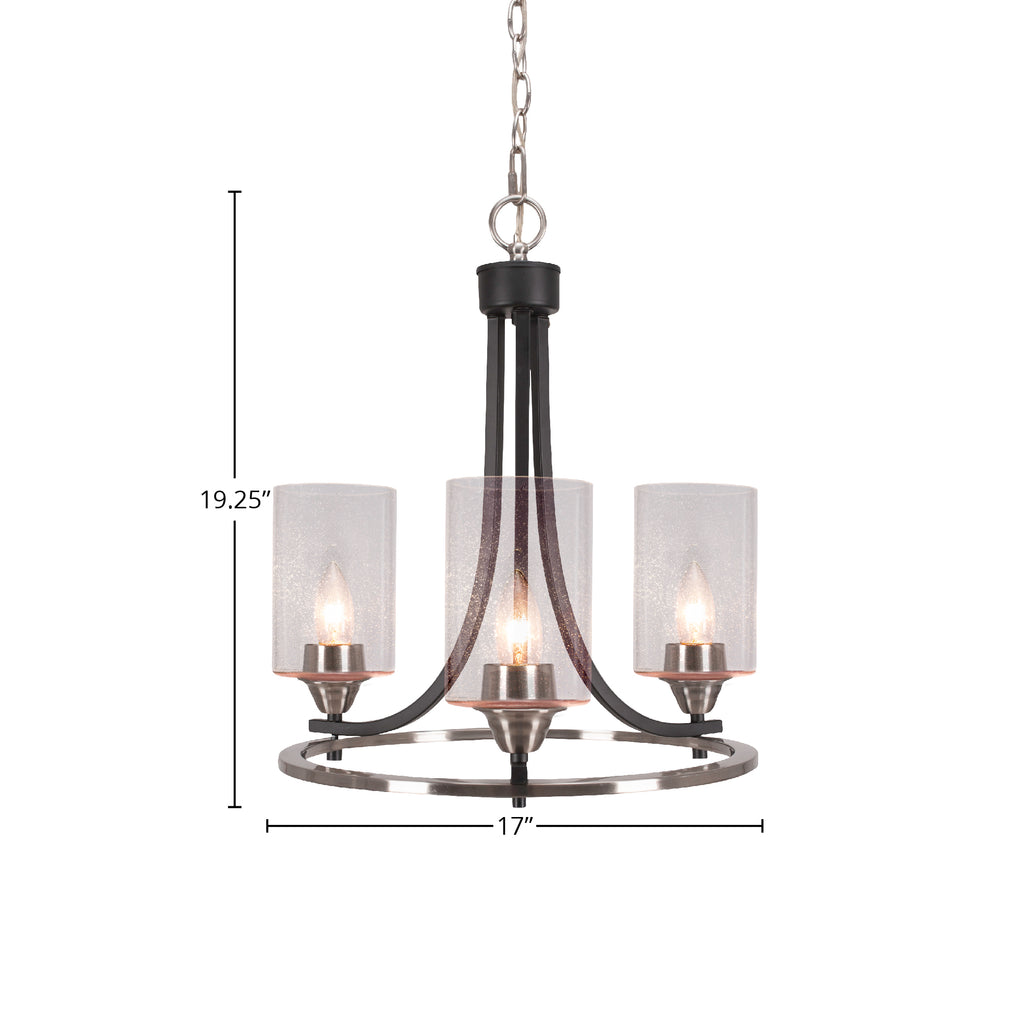 Paramount Three Light Chandelier in Matte Black & Brushed Nickel with 4" Clear Bubble Shade