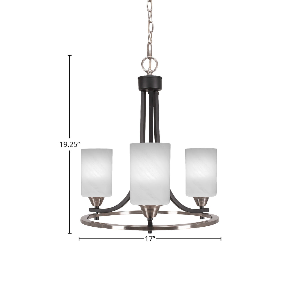 Paramount Three Light Chandelier in Matte Black & Brushed Nickel with 4" White Marble Shade
