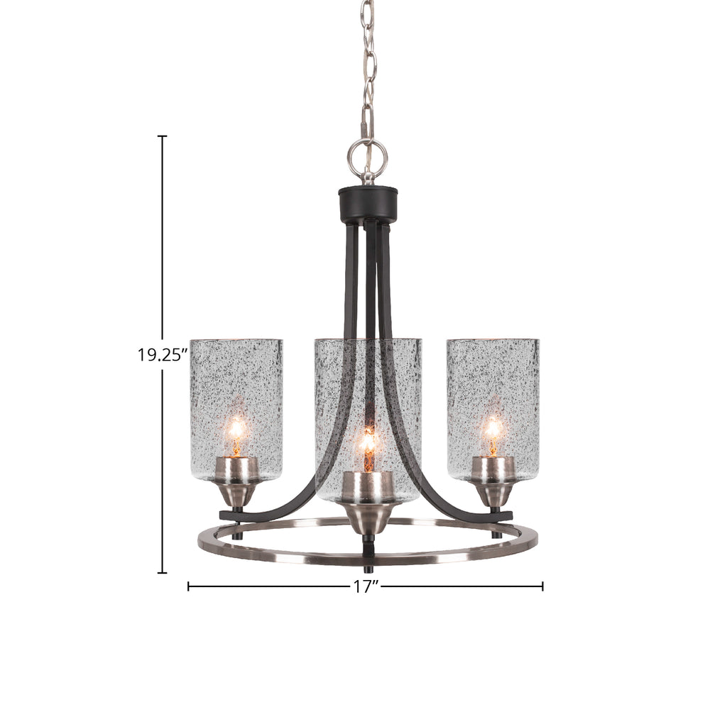 Paramount Three Light Chandelier in Matte Black & Brushed Nickel with 4" Smoke Bubble Shade