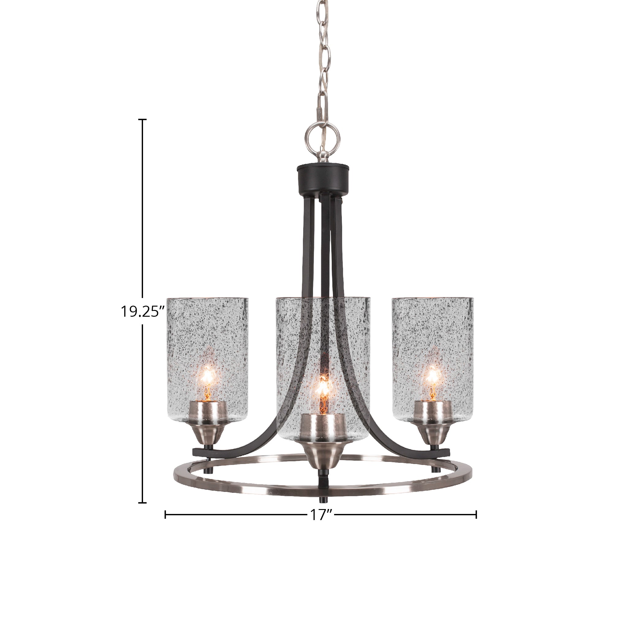 Paramount Three Light Chandelier in Matte Black & Brushed Nickel with 4" Smoke Bubble Shade