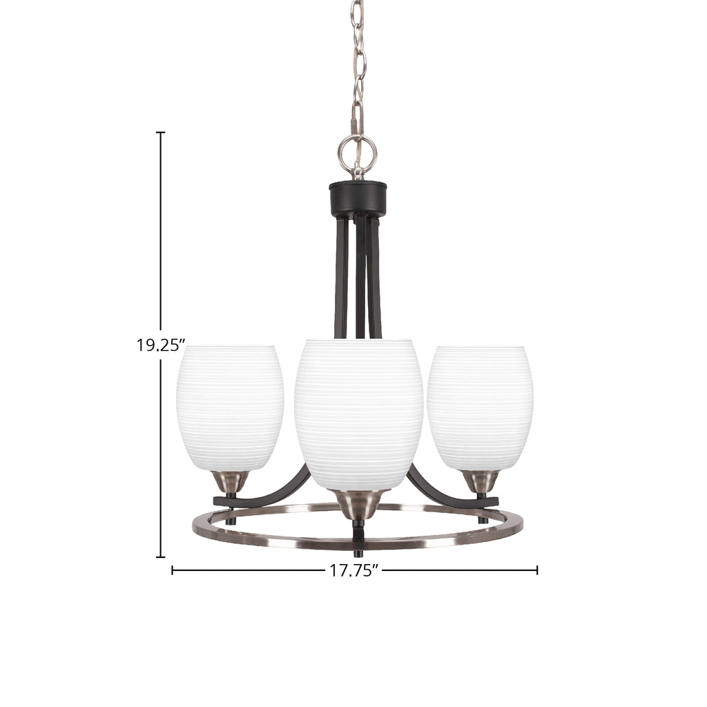 Paramount Three Light Chandelier in Matte Black & Brushed Nickel with 5" White Matrix Shade