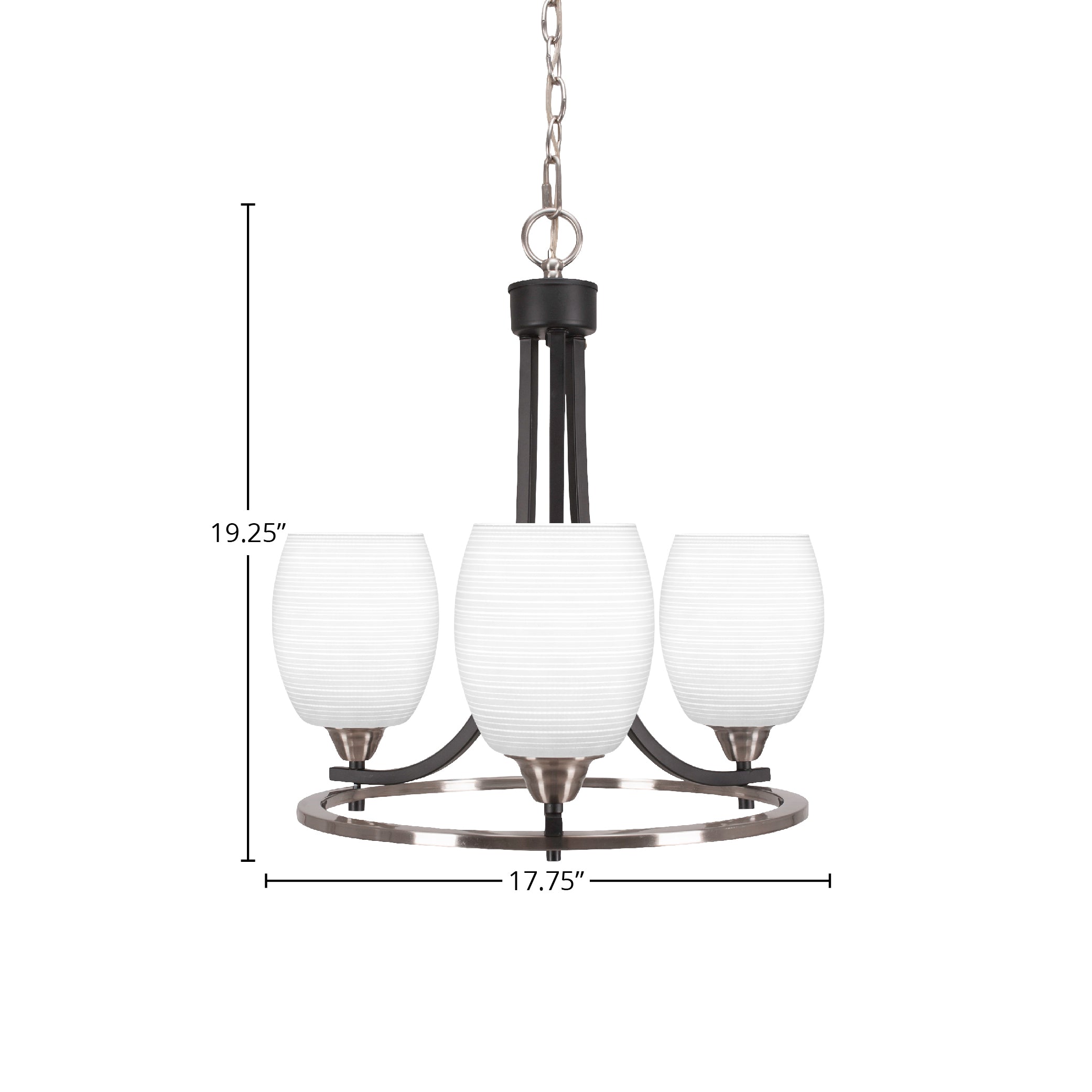 Paramount Three Light Chandelier in Matte Black & Brushed Nickel with 5" White Matrix Shade