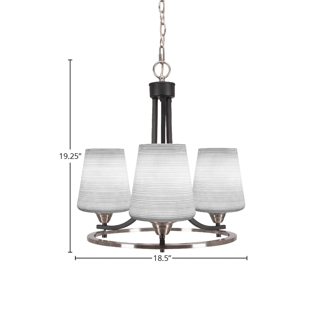Paramount Three Light Chandelier in Matte Black & Brushed Nickel with 6" White Matrix Shade