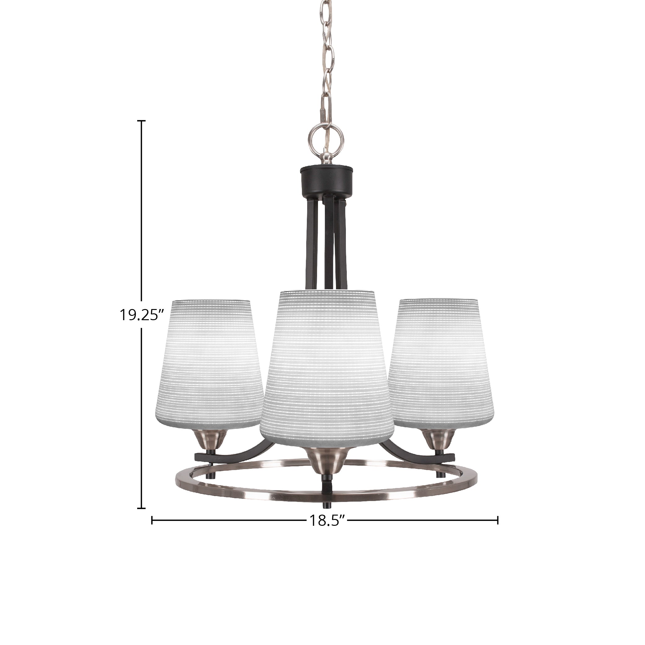 Paramount Three Light Chandelier in Matte Black & Brushed Nickel with 6" White Matrix Shade