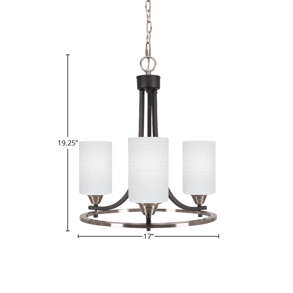 Paramount Three Light Chandelier in Matte Black & Brushed Nickel with 4" White Matrix Shade