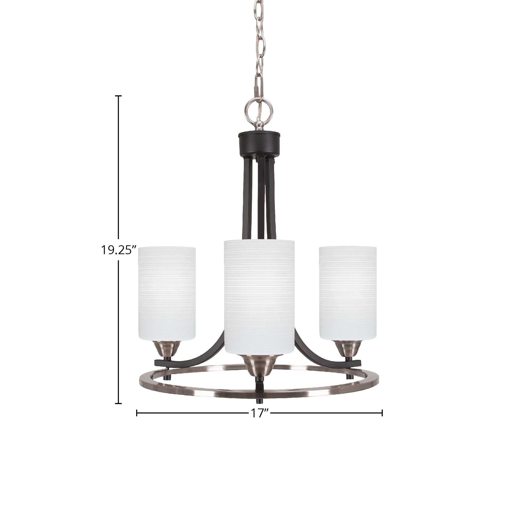 Paramount Three Light Chandelier in Matte Black & Brushed Nickel with 4" White Matrix Shade