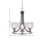 Paramount Three Light Chandelier in Matte Black & Brushed Nickel with 5.75" Clear Bubble Shade